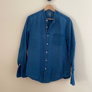 Washed indigo band collar shirt